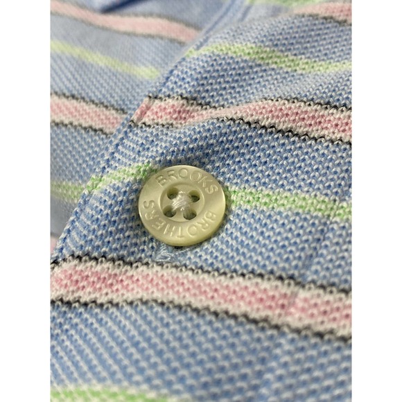 Brooks Brothers Performance Polo Shirt Mens Large Pink Blue Stripe Short Sleeve - Picture 7 of 8